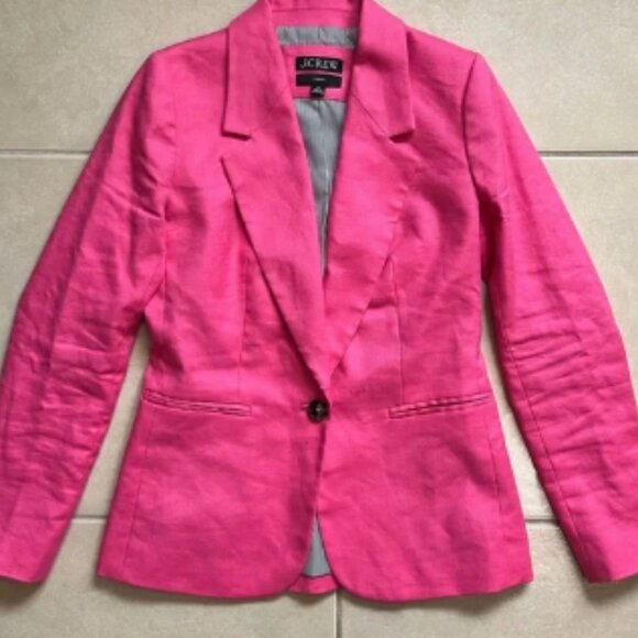 J.Crew Parke Size 00 Pink Linen Blazer Women’s Holland Suit Jacket Lined - Picture 1 of 7